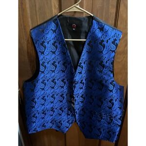 Men's Brand Q Tuxedo Vest Royal Blue Paisley & Black - Size XL